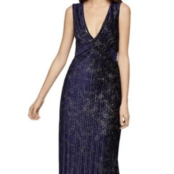 BCBGeneration Blue & Gold Maxi Dress, Size 4 Professionally Tailor - Picture 1 of 9